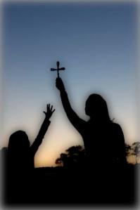 girl hand cross, woman holding cross, silhouette cross